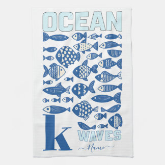 Ocean Waves Coastal Fish Kitchen Towel – Nautical  キッチンタオル