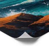 Ocean Waves Crashing Against Cliffs Coastal Art ポスター (角)