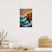 Ocean Waves Crashing Against Cliffs Coastal Art ポスター (キッチン)
