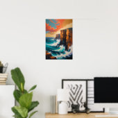 Ocean Waves Crashing Against Cliffs Coastal Art ポスター (ホームオフィス)