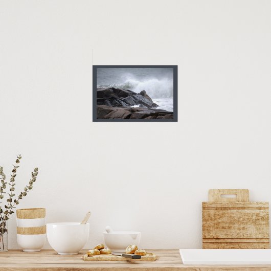Ocean Waves Crashing Rocks Poster ポスター (キッチン)