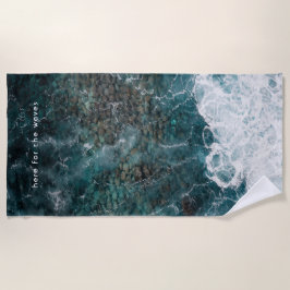 Ocean waves in dark teal, customizable ビーチタオル