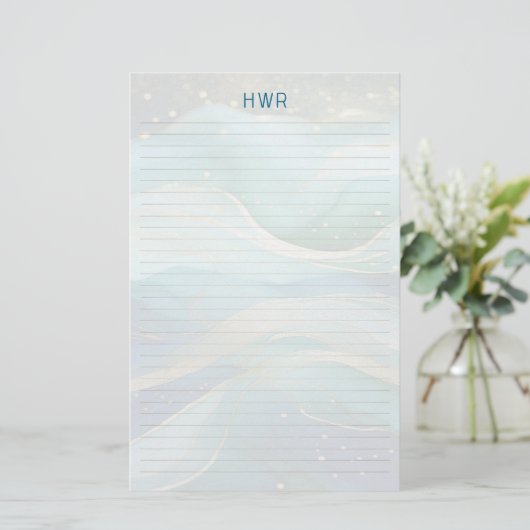 Ocean Waves Lined Monogram Writing Paper 便箋 (スタンド正面)