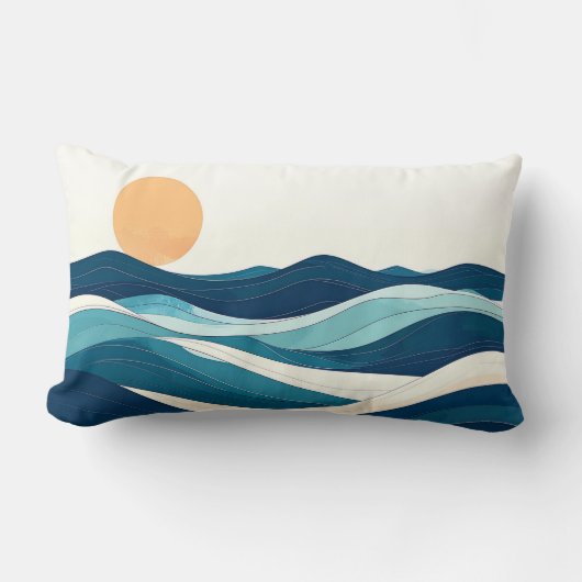 Ocean Waves Mug Minimalist Coastal Line Art pillow ランバークッション (正面)