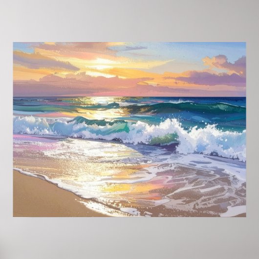 Ocean Waves on the Beach in the Sunshine Art ポスター (正面)
