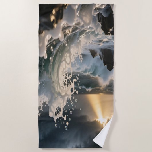 Ocean Waves & Sea Foam Beach Towel ビーチタオル (正面)