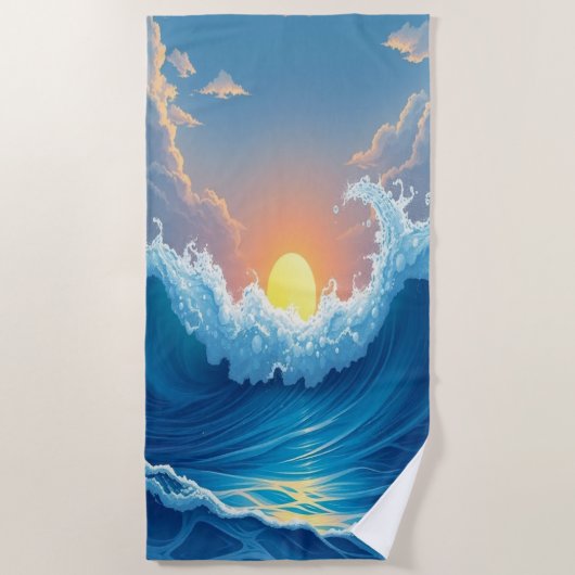 Ocean Waves & Sun Beach Towel ビーチタオル (正面)