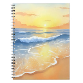 Ocean Waves Sunset | Beach Watercolor ノートブック