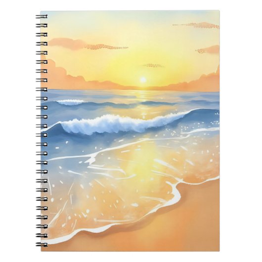 Ocean Waves Sunset | Beach Watercolor ノートブック (正面)