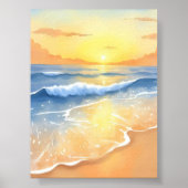 Ocean Waves Sunset | Beach Watercolor ポスター (正面)