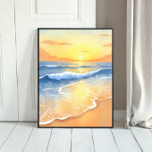 Ocean Waves Sunset | Beach Watercolor ポスター