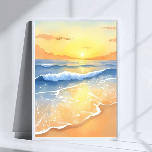 Ocean Waves Sunset | Beach Watercolor ポスター