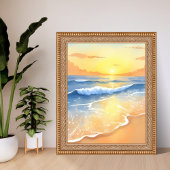 Ocean Waves Sunset | Beach Watercolor ポスター