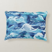 Ocean Waves | Teal Watercolor Aqua Blue アクセントクッション (裏面)