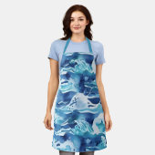 Ocean Waves | Teal Watercolor Aqua Blue エプロン (着用した状態)