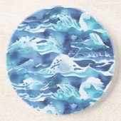 Ocean Waves | Teal Watercolor Aqua Blue コースター (正面)