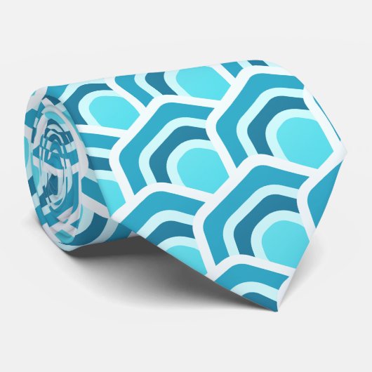 Ocean Waves - Turquoise Geometric Hexagon Pattern ネクタイ (ロール)