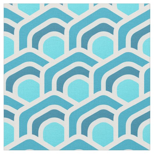 Ocean Waves - Turquoise Geometric Hexagon Pattern ファブリック (クローズアップ)