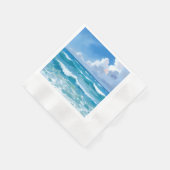 Ocean Waves Watercolor Beach Coastal Wedding 縁ありカクテルナプキン (角)
