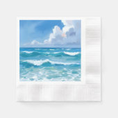 Ocean Waves Watercolor Beach Coastal Wedding 縁ありカクテルナプキン (正面)