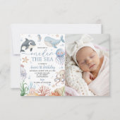 Ocean Whale 1st Birthday Photo Invite 招待状 (正面)