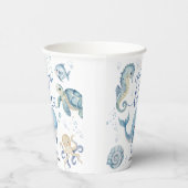 Ocean Whale Baby Shower Boy Blue 紙コップ (右)