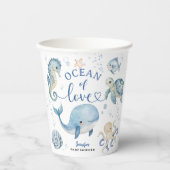 Ocean Whale Baby Shower Boy Blue 紙コップ (正面)