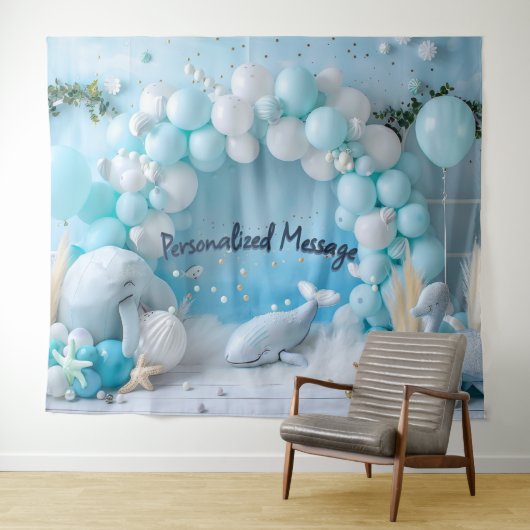 Ocean Whale Balloon Arch Backdrop タペストリー (インサイチュ(横))