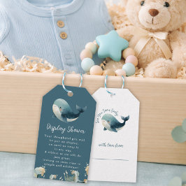 Ocean Whale Turquoise Display Baby Shower ギフトタグ