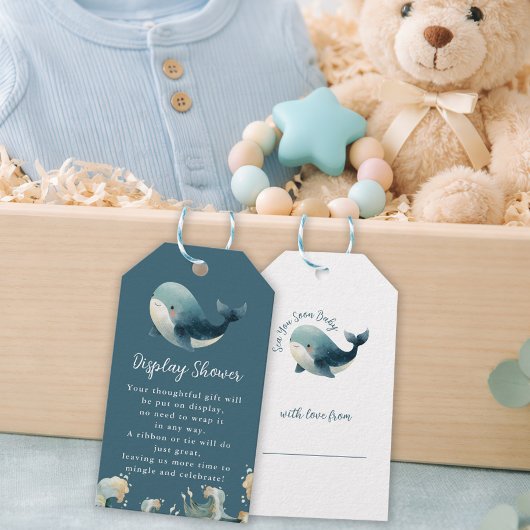 Ocean Whale Turquoise Display Baby Shower ギフトタグ