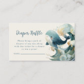 Ocean Whale Waves Diaper Raffle Ivory Baby Shower  エンクロージャーカード (正面)