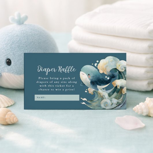 Ocean Whale Waves Diaper Raffle White Baby Shower エンクロージャーカード