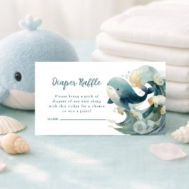 Ocean Whale Waves Diaper Raffle White Baby Shower  エンクロージャーカード