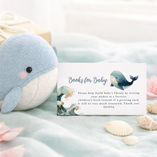 Ocean Whale Waves White Books for Baby Shower エンクロージャーカード