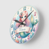 Ocean Whimsy Mermaid Clock ラウンド壁時計 (傾斜)