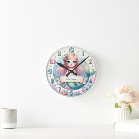 Ocean Whimsy Mermaid Clock ラウンド壁時計 (ホーム)