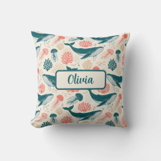 Ocean Wonders Whale Jellyfish Coral クッション