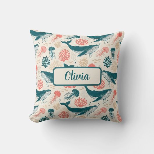 Ocean Wonders Whale Jellyfish Coral クッション (正面)