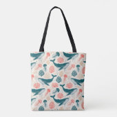 Ocean Wonders Whale Jellyfish Coral トートバッグ (裏面)