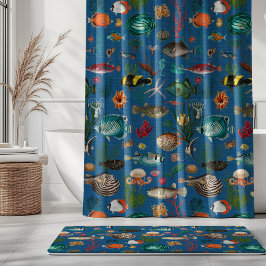 Oceania Colorful Fishes on Cobalt Blue Background シャワーカーテン