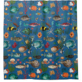 Oceania Colorful Fishes on Cobalt Blue Background シャワーカーテン (正面)