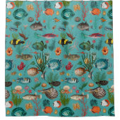 Oceania Colorful Fishes on Turquoise Background シャワーカーテン (正面)