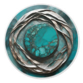Oceanic Art Nouveau Turquoise Silver  セラミックノブ (正面)
