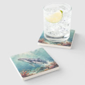 Oceanic Blue Whale and Coastal Poem ストーンコースター (横)