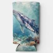 Oceanic Blue Whale and Coastal Poem スリム缶クーラー (正面)