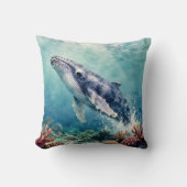 Oceanic Blue Whale Watercolor Coastal Art クッション (正面)