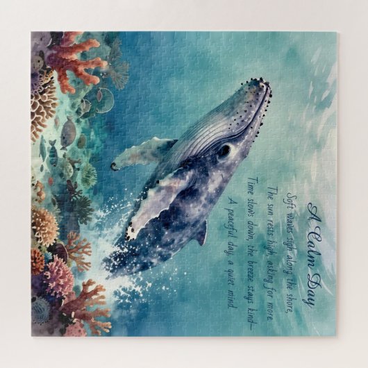 Oceanic Blue Whale Watercolor Coastal Art ジグソーパズル (横)