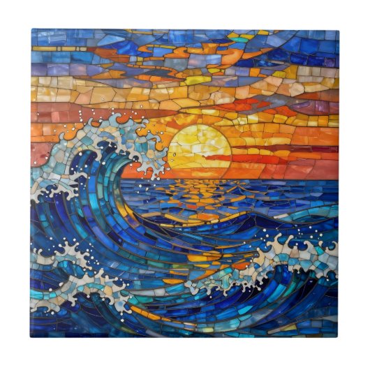 Oceanic Coastal Ocean Waves Sunset   タイル (正面)