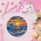 Oceanic Coastal Ocean Waves Sunset   ペーパープレート (パーティー)