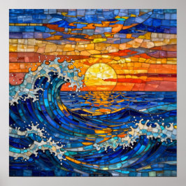 Oceanic Coastal Ocean Waves Sunset   ポスター
